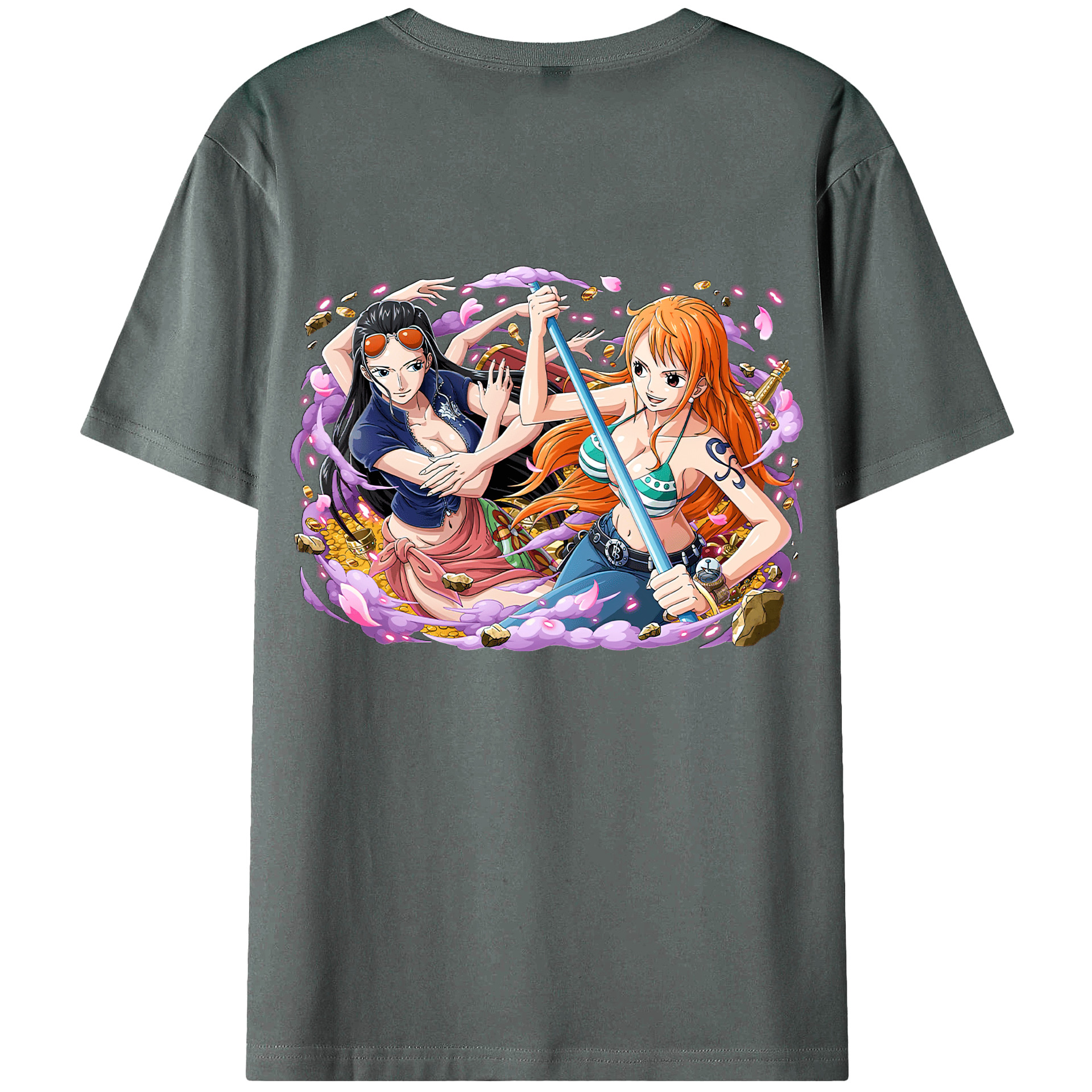 ワンピース ニコ・ロビン ONE PIECE Nico Robin 綿100％ メンズ半袖Tシャツ（バックプリント） 通気性